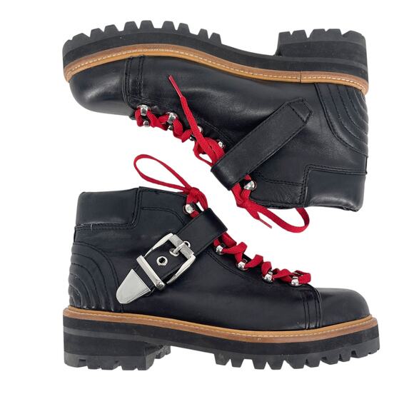 Marc Fisher Indre Hiker Boot with Red Laces Moto Lug Sole Winter Fit - Picture 3 of 13